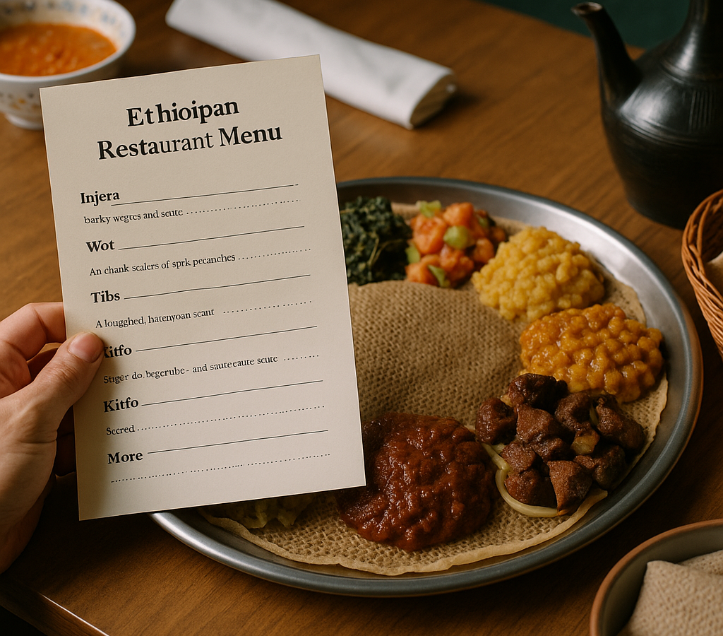 ethiopian restaurant menu — How to Read an Ethiopian Restaurant Menu: Injera, Wot, Tibs, Kitfo and More